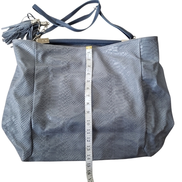 Anna Morellini Gray Leather Shopper Bag Snakeskin Embossed Chunky Hardwa… - Picture 11 of 14